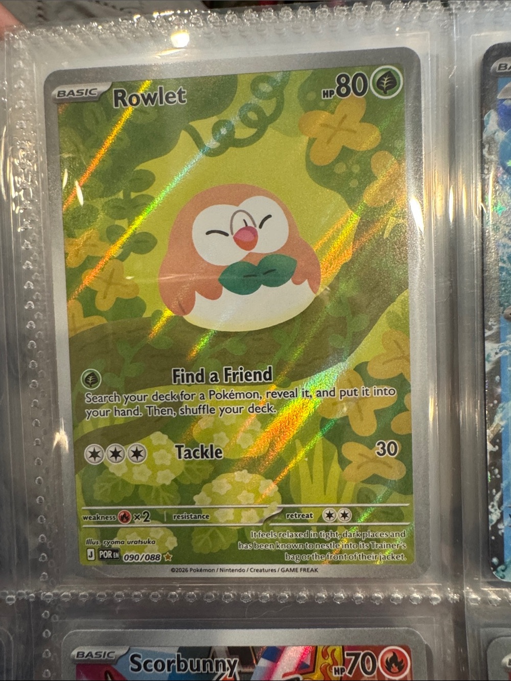 Pokemon Rowlet Holofoil Card - Green, Yellow, Brown